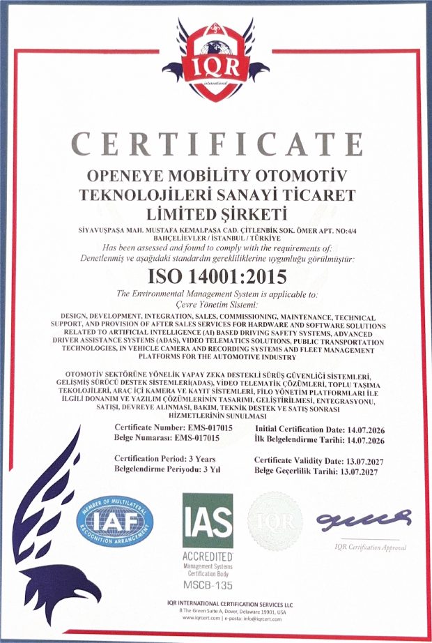 ISO 14001:2015 Çevre Yönetim Sistemi sertifikası