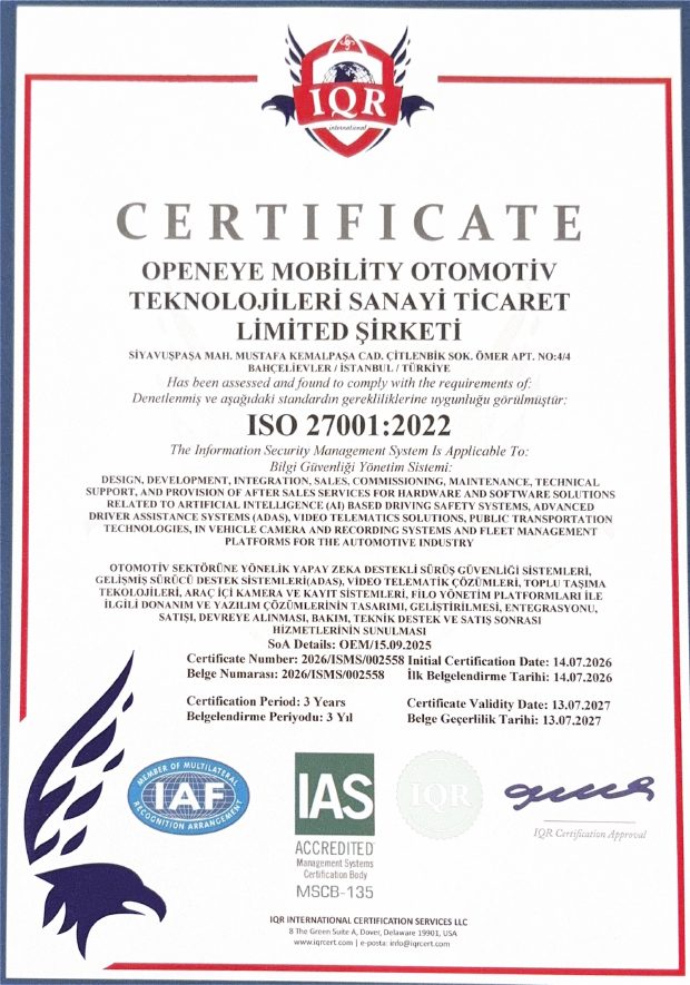 ISO 27001:2022 Bilgi Güvenliği Yönetim Sistemi sertifikası