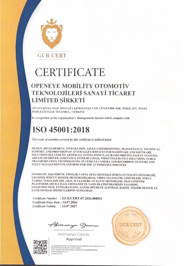 ISO 45001:2018 İş Sağlığı ve Güvenliği Yönetim Sistemi sertifikası