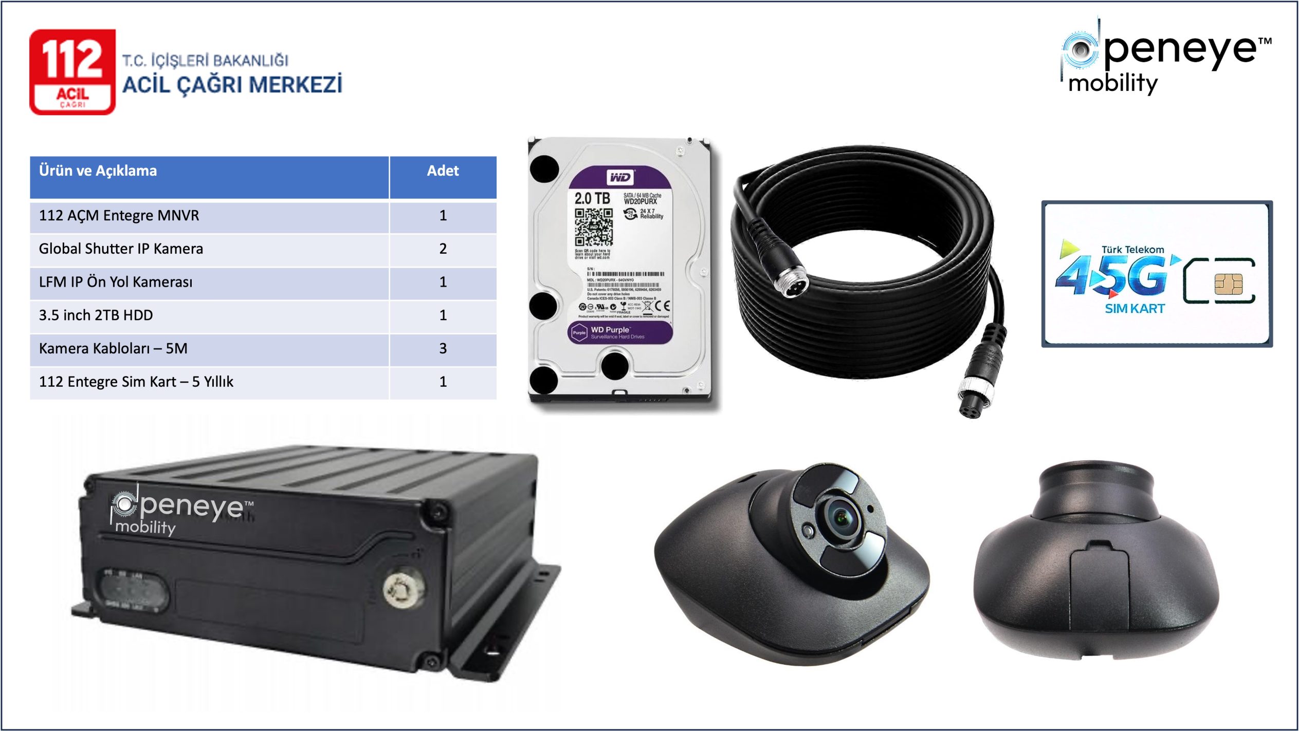 TSE Onaylı - 112 Acil Çağrı Merkezi Entegre MNVR ve Kamera Seti